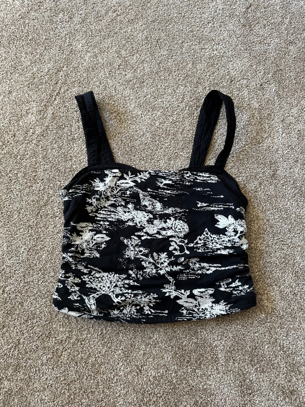 Free People Black And White Toile Corset Cami Crop Top Size M